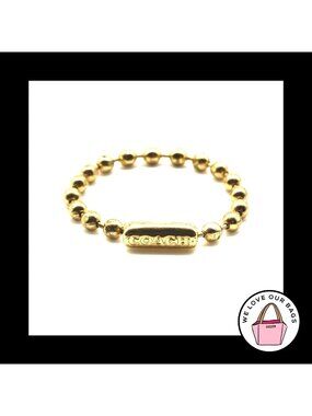 NEW 3.5" COACH EMBOSSED 3.2mm Gold Brass Metal Ball Chain Bag Hang Tag Charm Fob